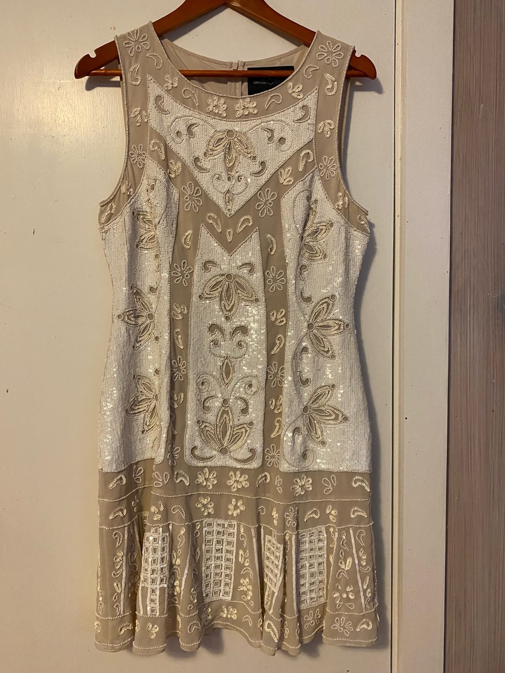 Needle & Thread Beaded Lace Mini Dress Rose Beige/Chalk Size 10